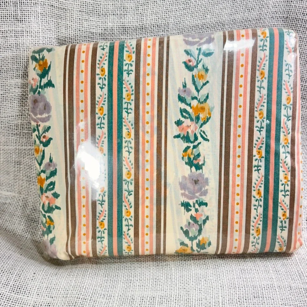 Vintage WestPoint Pepperell Full Sheet Set Floral Stripe Percale NOS USA 4 Pc